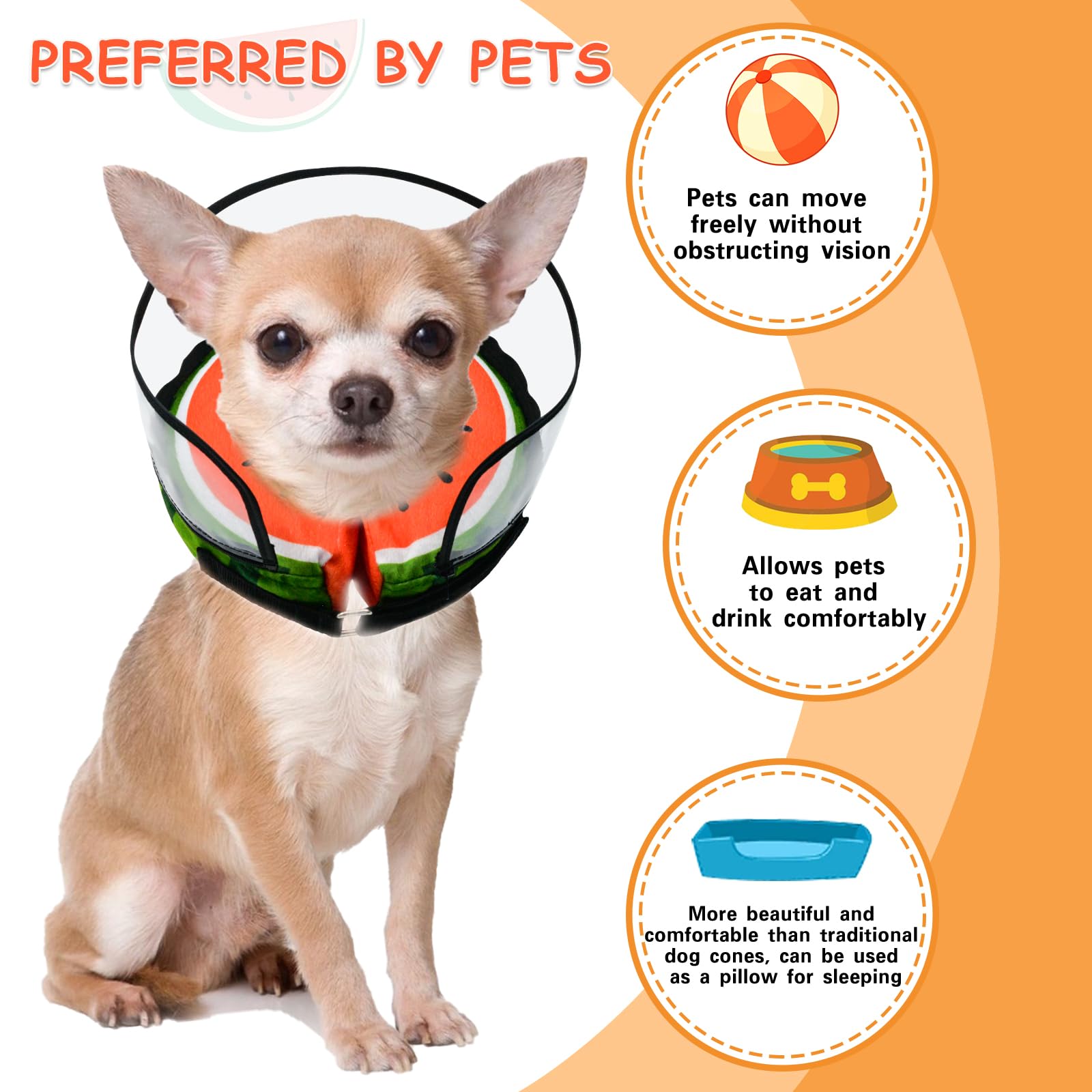 MRSOHRET Dog Cone,Dog Surgery Collar,Dog Cones for Small Medium Large Dogs,Inflatable Cone for Dogs,Watermelon Dog Cone Collar, Does not Impede Vision Dog Recovery Collar