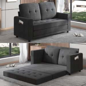 mjkone pull out sofa bed, 3-in-1 loveseat with 2 pockets, 84" tri-fold multi-function sleeper sofa bed, futon sofa bed, convertible fold out sofa couch for living room/apartment/office - dark gray