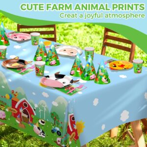 Farm Animal Party Plates Set, Serve 24 Cute Animal Shaped Disposable Party Plates and Napkins, Cups, Tablecloth, Forks, Hats, Party Supplies for Kids Birthday Decorations, Baby Shower