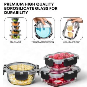 Razab 30 PC Glass Food Storage Containers with Lids - Reusable Glass Meal Prep Containers for Lunch and Leftovers - Airtight & Leakproof Snap Locking Lids - Oven, Freezer, Microwave, Dishwasher Safe