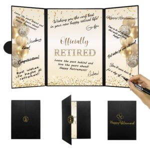 darunaxy black gold retirement party decorations, officially retired alternative signature guest book for men women happy retirement gifts signing card board for retirement farewell party supplies