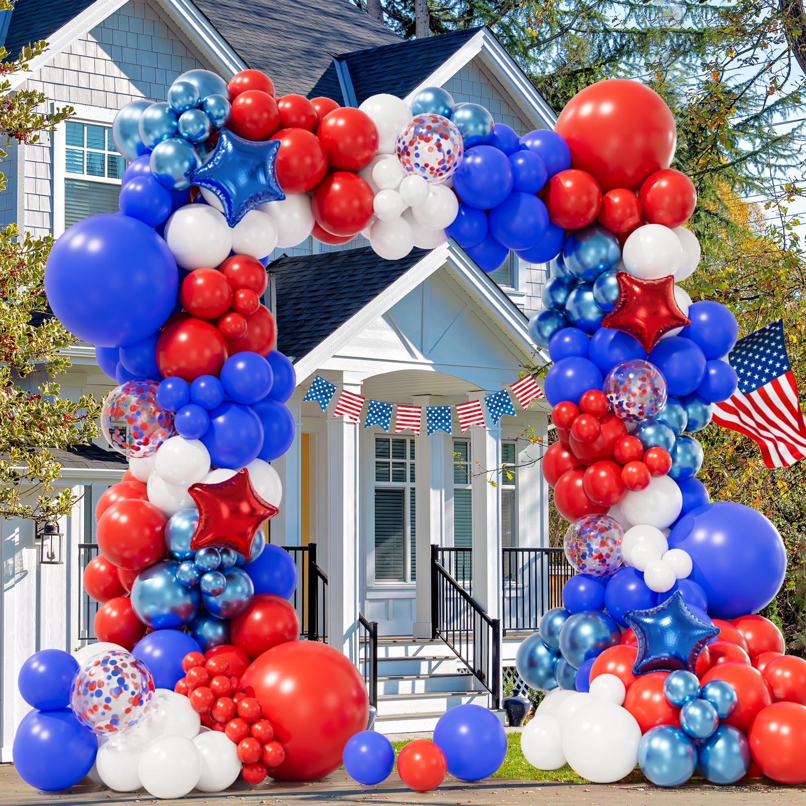 Grcypa Red White and Blue Balloons Garland Arch Kit with Confetti Star Balloons for 4th of July Balloons Graduation Veterans Memorial Day Nautical Baby Shower Birthday Baseball Game Party Decorations