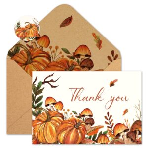 whaline 24 pack fall thank you cards autumn mushroom pumpkin leaves greeting cards with envelopes stickers vintage blank note cards for thanksgiving harvest, 4 x 6 inch