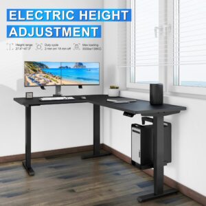 Fromann Adjustable 3 Legs Standing Desk Frame Base Electric Triple Motor L Shaped Corner Sit-Stand Desk for Home and Office (Black)