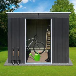 hohfxm 6 x 8 ft metal outdoor storage shed lockable metal garden shed steel anti-corrosion storage house storage shed with lockable door for garden patio outdoor storage sheds roof black