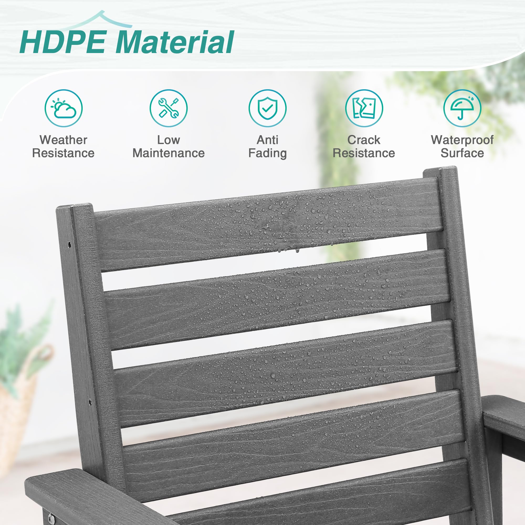 Homenjoy Outdoor Dining Chair, HDPE Weather Patio Dining Chairs, Heavy Duty Outdoor Chairs with Armrest, 18 Inch Seat Height Balcony Chair for Backyard Deck Porch, Gray