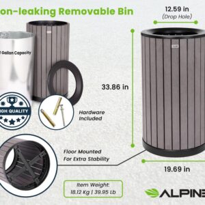 Alpine 32 Gallon Commercial Outdoor Trash Can - Heavy Duty Garbage Can Outdoor, Industrial Open Top Trash Can with Plastic Panels for Patio, Parks, Trails, Resorts (Flat Lid - Grey)