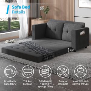 Mjkone Pull Out Sofa Bed, 3-in-1 Loveseat with 2 Pockets, 84" Tri-Fold Multi-Function Sleeper Sofa Bed, Futon Sofa Bed, Convertible Fold Out Sofa Couch for Living Room/Apartment/Office - Dark Gray