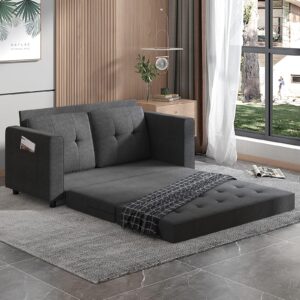 Mjkone Pull Out Sofa Bed, 3-in-1 Loveseat with 2 Pockets, 84" Tri-Fold Multi-Function Sleeper Sofa Bed, Futon Sofa Bed, Convertible Fold Out Sofa Couch for Living Room/Apartment/Office - Dark Gray