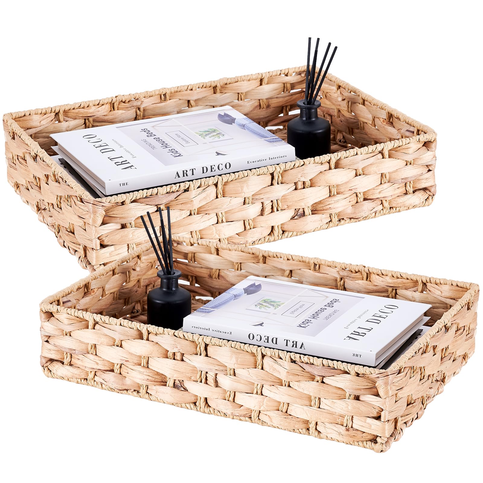 LEGNHOOM Wicker Storage Basket, Water Hyacinth Toilet Paper Basket for Countertop, Hand-Woven Wicker Basket for Toilet Tank Top, 2 Pack-Water Hyacinth