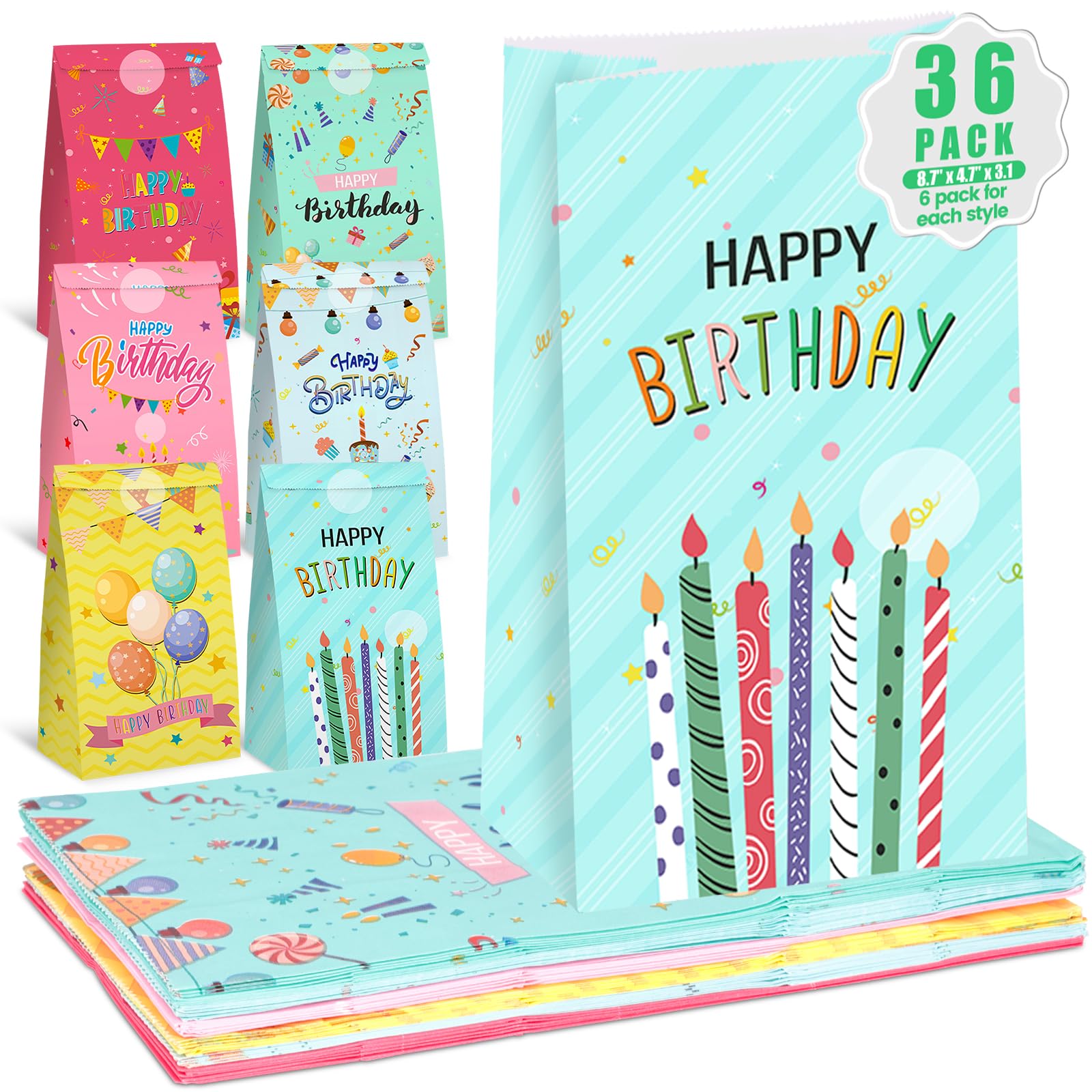 STARRKY 36PCS Birthday Party Favor Bags for Kids, Happy Birthday Goodie Bags Treat Bags Gift Bags for Kids Birthday Party