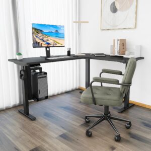 Fromann Adjustable 3 Legs Standing Desk Frame Base Electric Triple Motor L Shaped Corner Sit-Stand Desk for Home and Office (Black)