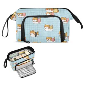 Glaphy Shiba Inu Dogs and Sushi Pencil Case Large Capacity Pencil Pouch Bag Zipper Storage Stationery Bag for School Office College