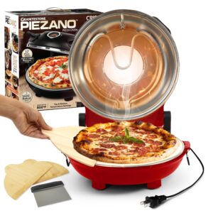 piezano crispy crust pizza oven by granitestone – electric pizza oven indoor portable, 12 inch indoor pizza oven countertop, pizza maker heats up to 800˚f for stone baked pizza at home - red