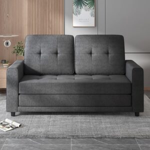 Mjkone Pull Out Sofa Bed, 3-in-1 Loveseat with 2 Pockets, 84" Tri-Fold Multi-Function Sleeper Sofa Bed, Futon Sofa Bed, Convertible Fold Out Sofa Couch for Living Room/Apartment/Office - Dark Gray