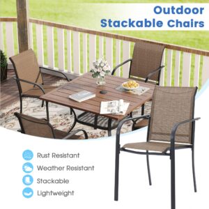 VICLLAX Patio Stacking Chairs for Outside, Outdoor Chairs Set of 6, Stackable Outdoor Patio Chair Set for 6 Person, Brown