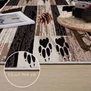 Puyosvr Rustic Lodge Runner Rug,2x7ft,Western Country Bear Elk Deer Wildlife Log Design,Forest Landscape Hunting Theme Rug,with Non Slip Backing Washable Rugs, Non Slip Pet Friendly Rug for Hallway