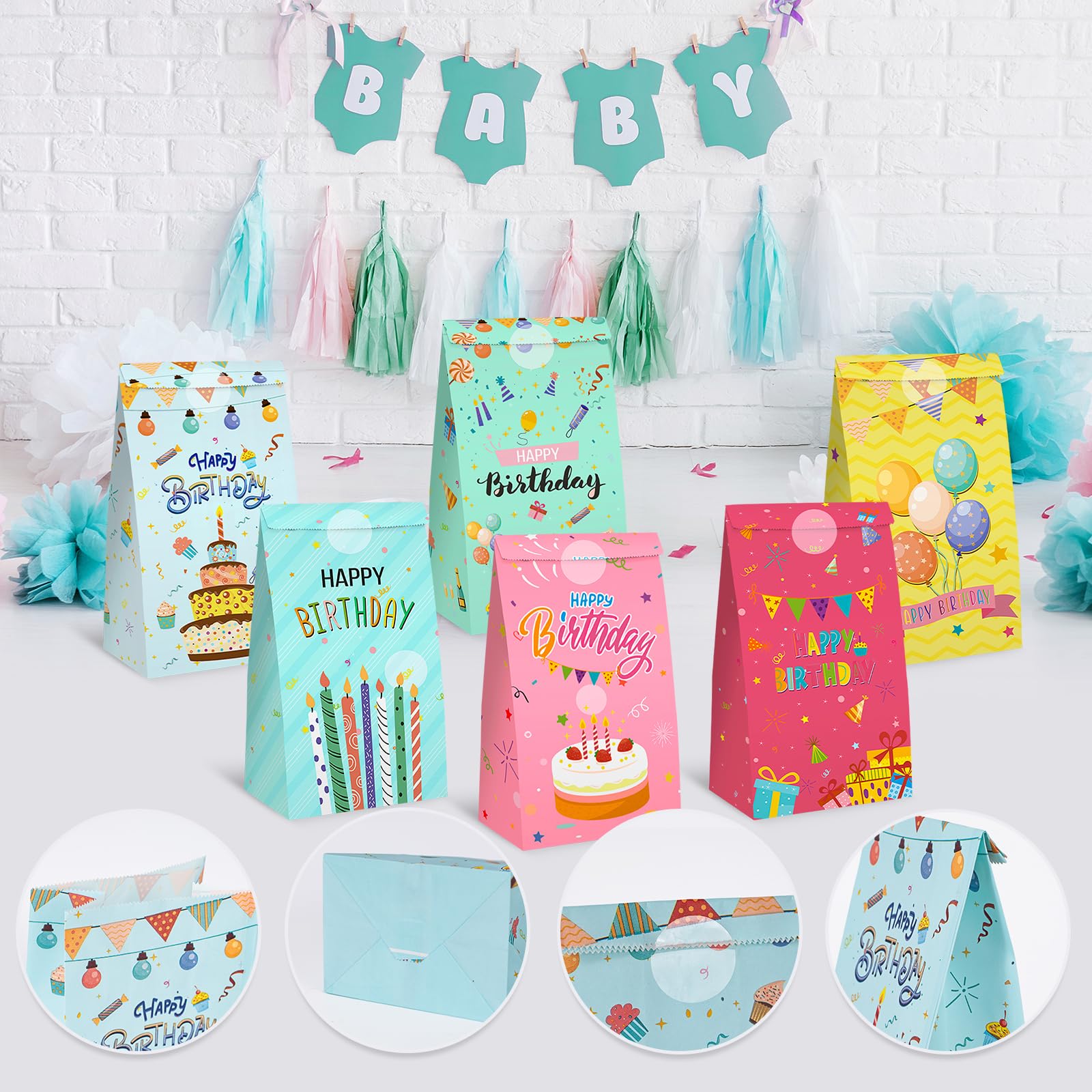 STARRKY 24PCS Birthday Treat Bags for Kids, Happy Birthday Goodie Bags Party Favor Bags Gift Bags for Kids Birthday Party