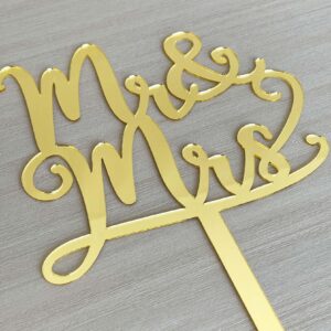 OIXCMNJQ Mirror Gold Mr & Mrs Cake Topper - Bride and Groom Cake Topper, Wedding Anniversary Bridal Shower, Engagement Decorations, Wedding Party Decorations Supplies, Acrylic