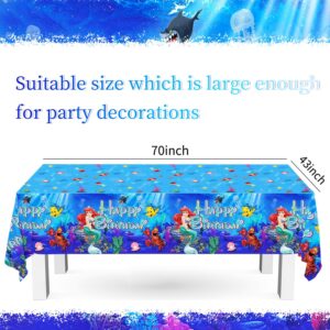 YUNKELIU 3Pcs Little Mermaid Birthday Party Tablecloths Ariel Birthday Decorations Plastic Table Cover for Girls and Boys Birthday Baby Shower Table Decorations