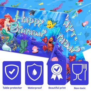 YUNKELIU 3Pcs Little Mermaid Birthday Party Tablecloths Ariel Birthday Decorations Plastic Table Cover for Girls and Boys Birthday Baby Shower Table Decorations