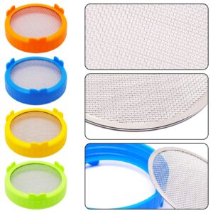 GDFYMI 4Pcak Sprouting Lids for Mason Jars, 86mm Wide Mouth Canning Jar Stainless Steel Mesh Screen Strainer Lid for Bean Sprouts Grow Kit - 4 colors