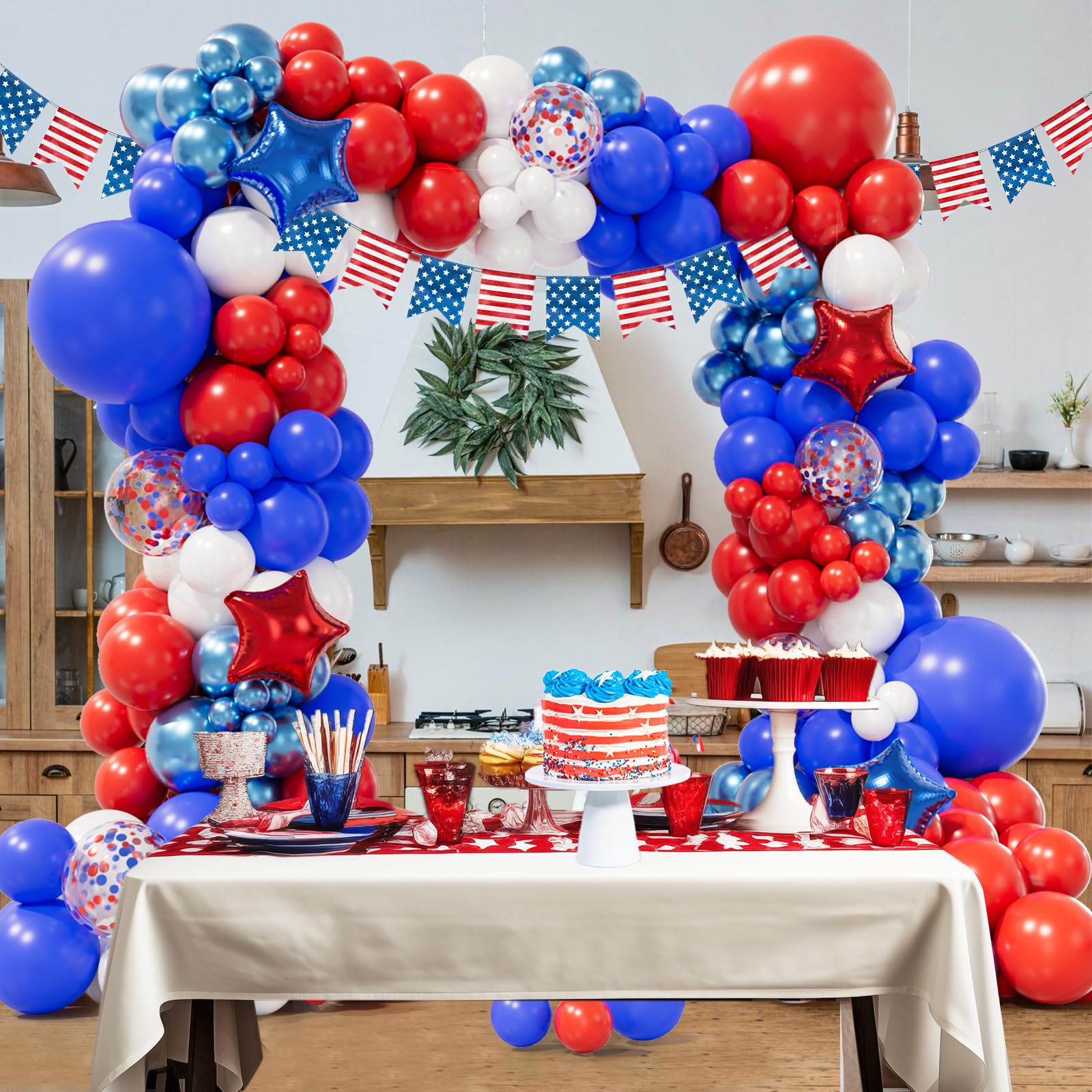 Grcypa Red White and Blue Balloons Garland Arch Kit with Confetti Star Balloons for 4th of July Balloons Graduation Veterans Memorial Day Nautical Baby Shower Birthday Baseball Game Party Decorations