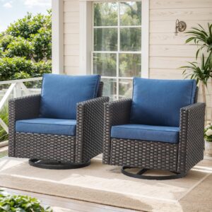 hummuh patio swivel chairs set of 2,pe wicker outdoor rocker chairs bistro set porch balcony furniture with cushions