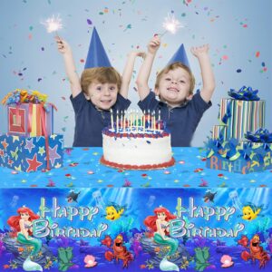 YUNKELIU 3Pcs Little Mermaid Birthday Party Tablecloths Ariel Birthday Decorations Plastic Table Cover for Girls and Boys Birthday Baby Shower Table Decorations