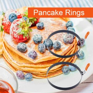 2 Packs 6" Pancake Ring for Griddle,6 Inch Non-stick Omelette Ring,Staineless Steel Crepes Ring Omelet Ring for Griddle Pancakes Egg Ring Pancake Maker,with Silicone Handle for Sandwich Egg Muffin