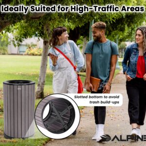 Alpine 32 Gallon Commercial Outdoor Trash Can - Heavy Duty Garbage Can Outdoor, Industrial Open Top Trash Can with Plastic Panels for Patio, Parks, Trails, Resorts (Flat Lid - Grey)