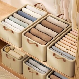 Generic 4 Pack 26L Universal Size Clothes Storage Basket, Fabric Storage Box with Metal Frame, Clothes & Fabric Orgainzer Bins, Closet Clothes Wardrobe Storage Box, Shelf Storage Box (2-Gray 2-Beige)