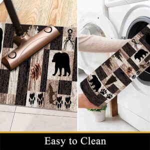 Puyosvr Rustic Lodge Runner Rug,2x7ft,Western Country Bear Elk Deer Wildlife Log Design,Forest Landscape Hunting Theme Rug,with Non Slip Backing Washable Rugs, Non Slip Pet Friendly Rug for Hallway