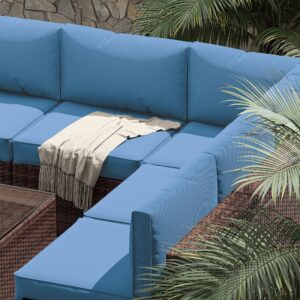 Snubbull Outdoor Replacement Cushions for Patio Furniture, 5" Foam High-Density, 14-Piece Water-Resistant Outdoor Cushion for 6-Seat Sectional Patio Conversation Sets, Liner&Cover