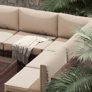 Snubbull Outdoor Replacement Cushions for Patio Furniture, 5" Foam High-Density, 14-Piece Water-Resistant Outdoor Cushion for 6-Seat Sectional Patio Conversation Sets, Liner&Cover