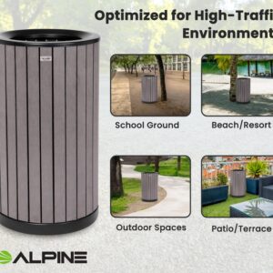 Alpine 32 Gallon Commercial Outdoor Trash Can - Heavy Duty Garbage Can Outdoor, Industrial Open Top Trash Can with Plastic Panels for Patio, Parks, Trails, Resorts (Flat Lid - Grey)