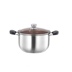 stock pot 3 quart, unoschrim stainless steel pot, small stock pot with glass lid and steam hole, double handled cooking pot for cooking soup, spaghetti, vegetable or heat-up milk, all stove compatible