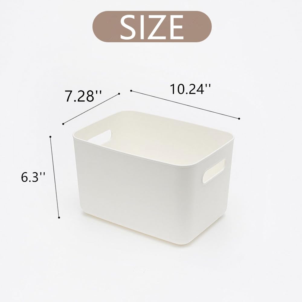 QRZLP 3Pcs Plastic Storage Bins, Multi-functional Storage Basket with Handles Organizers and Storage Bins for Home Cupboard Kitchen Bathroom Office (White,10.2 X 7.3 X 6.3 Inch).