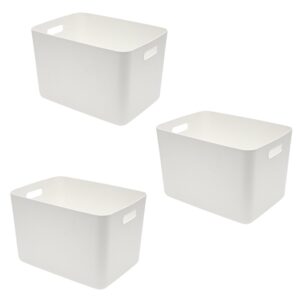 qrzlp 3pcs plastic storage bins, multi-functional storage basket with handles organizers and storage bins for home cupboard kitchen bathroom office (white,10.2 x 7.3 x 6.3 inch).