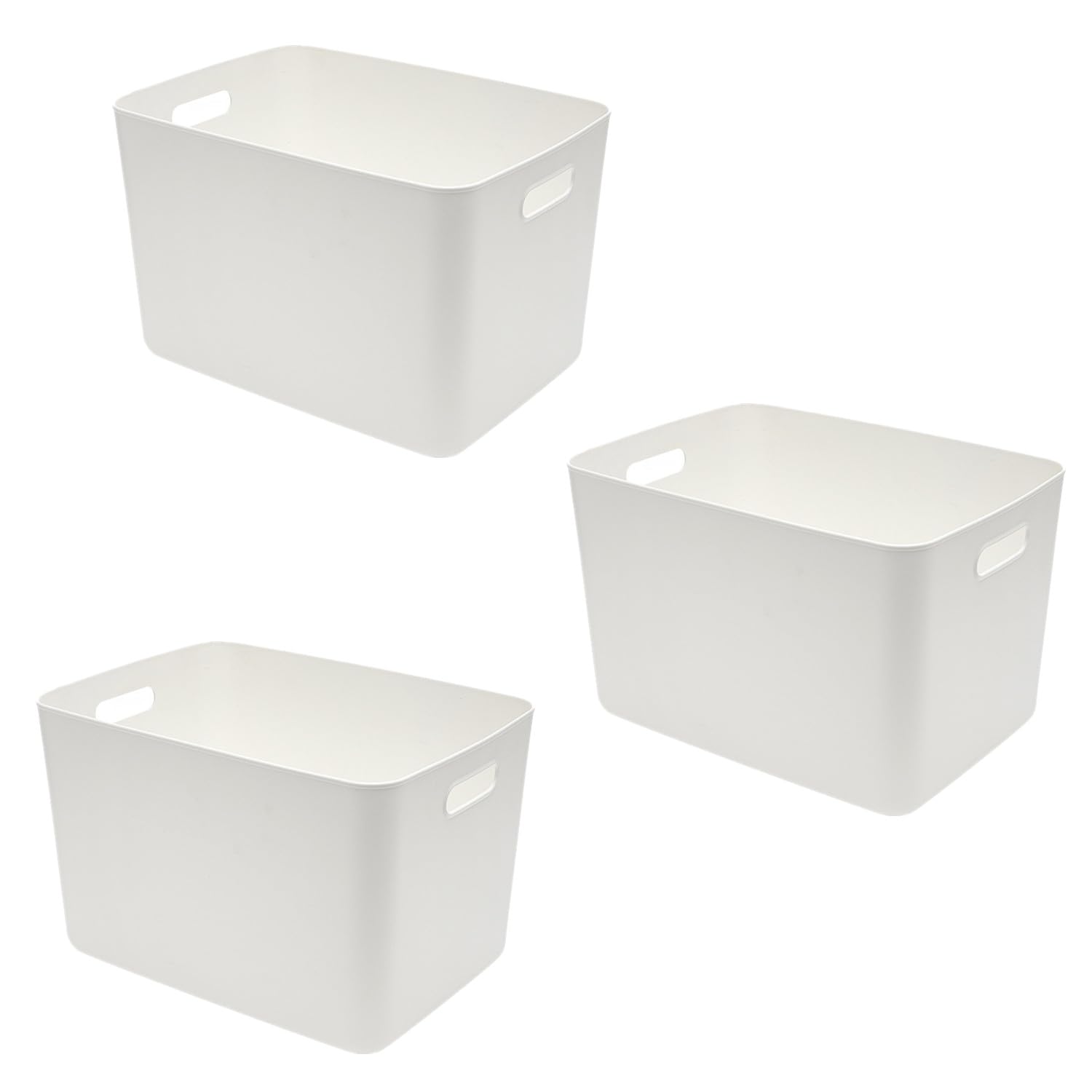 QRZLP 3Pcs Plastic Storage Bins, Multi-functional Storage Basket with Handles Organizers and Storage Bins for Home Cupboard Kitchen Bathroom Office (White,10.2 X 7.3 X 6.3 Inch).