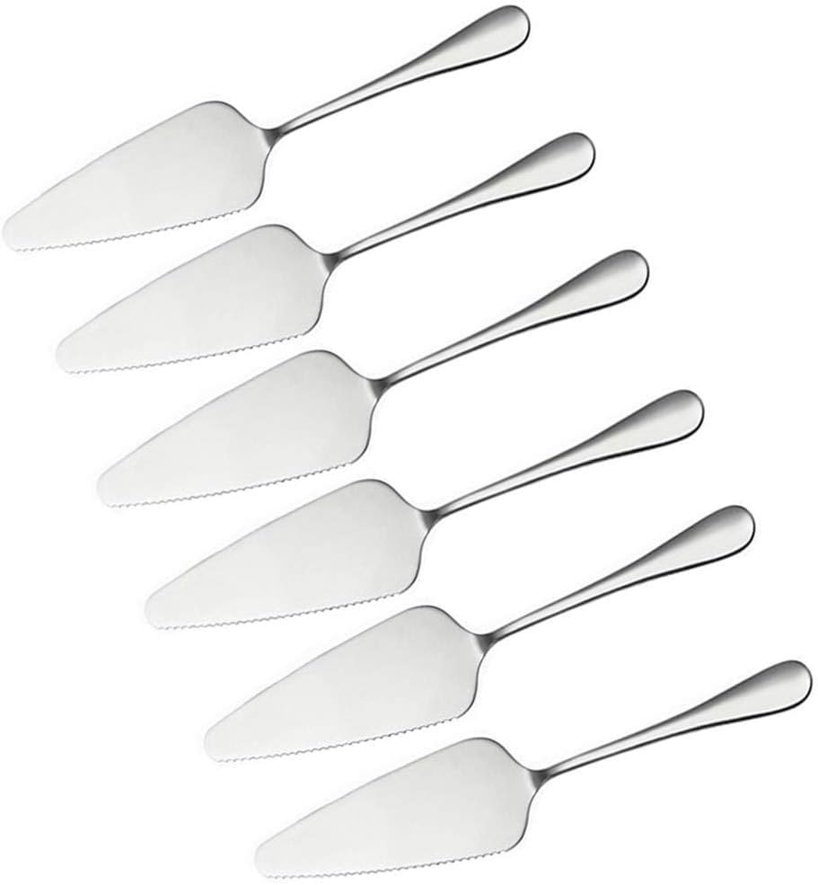 Cake Server Set Wedding Pie Cutting Set 6 Pcs Pizza Server Stainless Steel Pie Cutter with Smooth Edge and Exquisite Pattern for Pastry Dessert Pizza, Silver