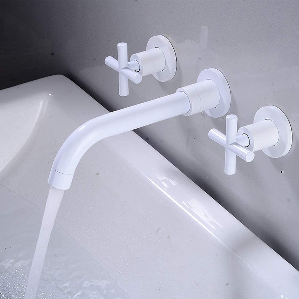 RTXUGMM Taps,Faucets,Modern Bathroom Taps European Style Bathtub Cold Heat Faucet Double Handle Siamese Tap,Kitchen Sink Wash Basi Inwall Rotate Faucets/White