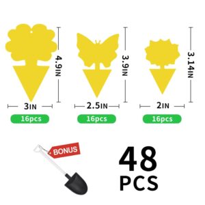 48 Pcs Multi-Sized Sticky Trap For Fungus Gnat (Plants), Flying Insect, Fly, Beautify & Liveliness, Usable In Various Size Pot, Yellow Insect Trap For Indoor, Outdoor, Kitchen & Plant, 3-Shape, 3-Size