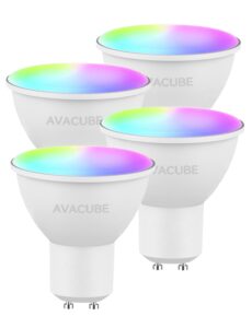 avacube 4 pack gu10 smart bulbs for track lights, 4.7 watts par16 smart led bulb compatible with alexa google assistant smartthings siri, color changing, music sync, timer, 2700-6500k