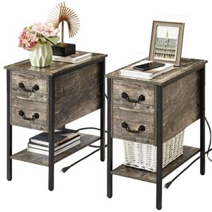 vecelo end tables,narrow nightstands with charging station & usb ports &drawers,night stand for living room, bedroom