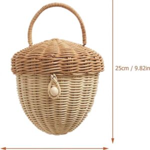 QRZLP Woven Storage Bin, Acorn Shaped Storage Basket, Scandinavian Style Rattan Storage Basket with Carrying Handle for Magazines, Toys, Snacks and Cosmetics.