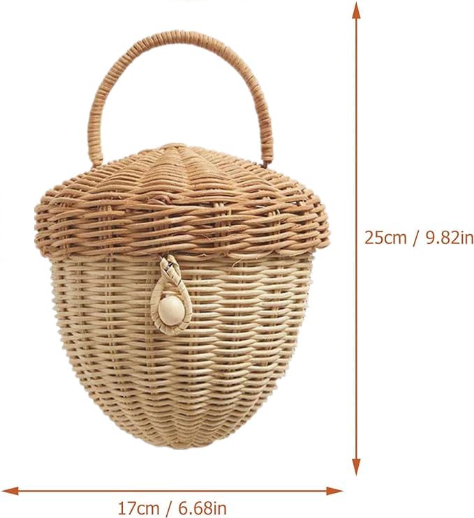 QRZLP Woven Storage Bin, Acorn Shaped Storage Basket, Scandinavian Style Rattan Storage Basket with Carrying Handle for Magazines, Toys, Snacks and Cosmetics.