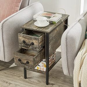 VECELO End Tables,Narrow Nightstands with Charging Station & USB Ports &Drawers,Night Stand for Living Room, Bedroom