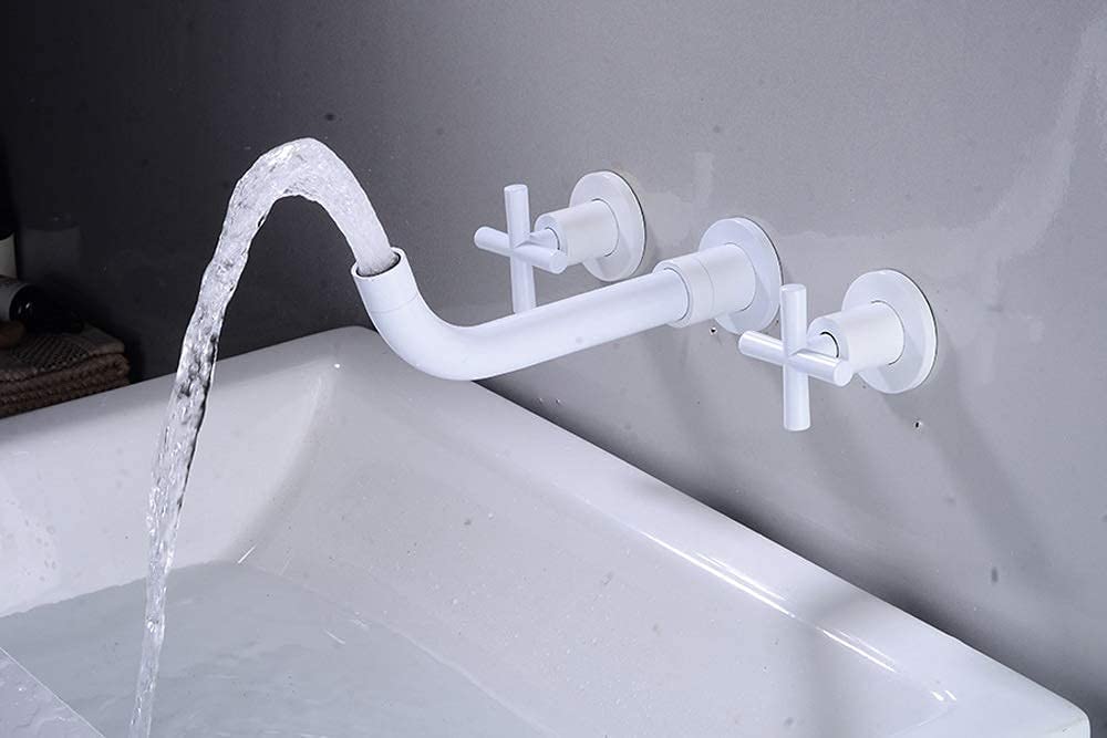 RTXUGMM Taps,Faucets,Modern Bathroom Taps European Style Bathtub Cold Heat Faucet Double Handle Siamese Tap,Kitchen Sink Wash Basi Inwall Rotate Faucets/White