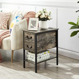 VECELO End Tables,Narrow Nightstands with Charging Station & USB Ports &Drawers,Night Stand for Living Room, Bedroom